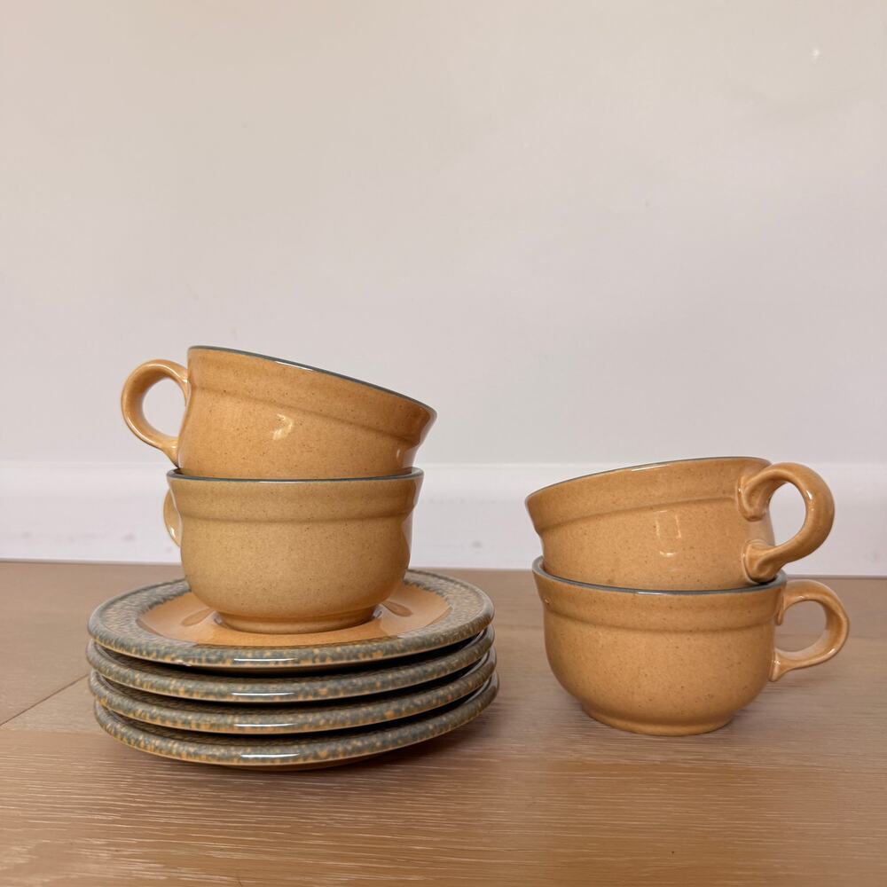 Pfaltzgraff Museum of American Folk Art Tea Set 4 Cups Saucers Hand-Painted Ivy